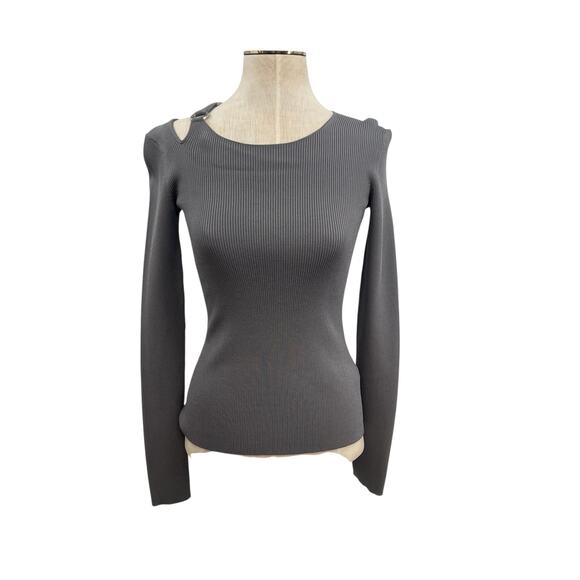 Helmut Lang Ring Shoulder Knit Top Sweater Cut Out Gray Silver Size XS - Picture 2 of 10